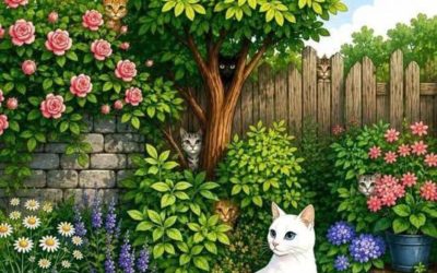 Katten die zich in de tuin verstoppen
