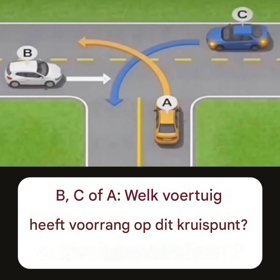 Welk voertuig heeft voorrang op dit type kruispunt?