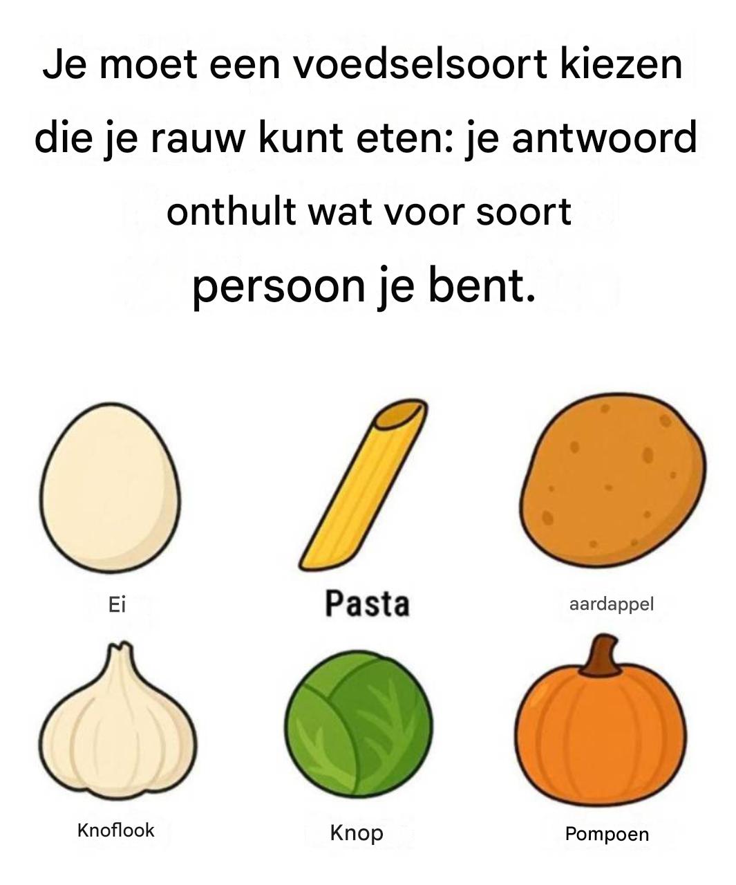 Je moet een voedselsoort kiezen die je rauw kunt eten: je antwoord onthult wat voor soort persoon je bent.