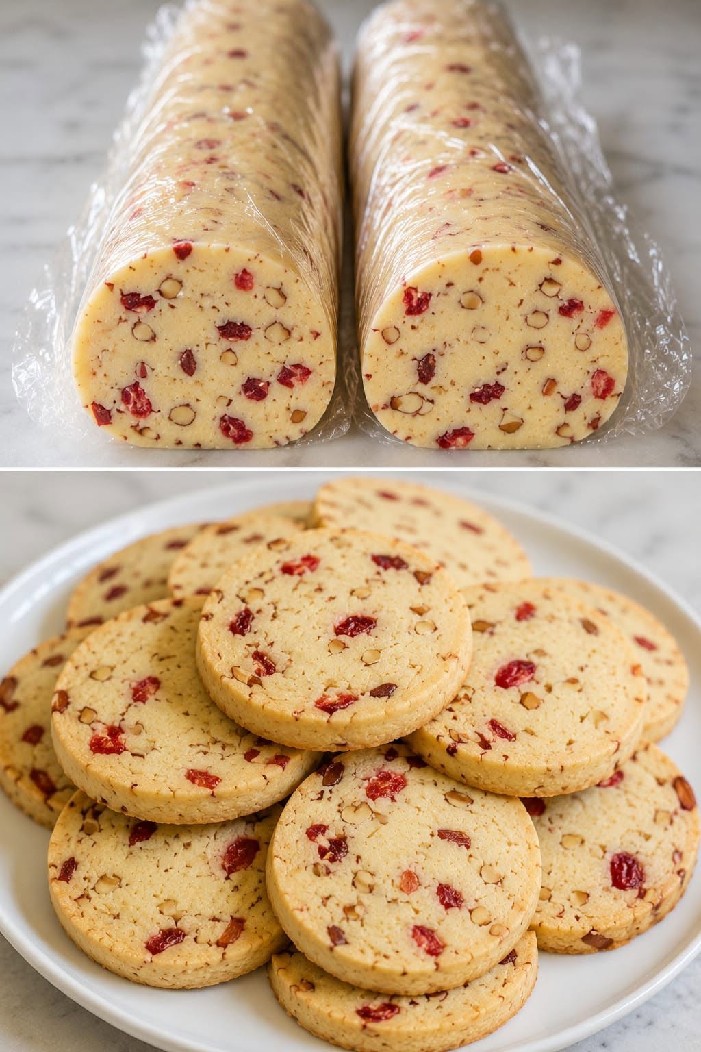 Boterkoekjes met gedroogde aardbeien en amandelen