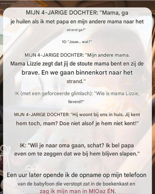 Op de terugweg van de kleuterschool vertelde mijn dochter over haar “andere ouders” en stortte mijn wereld in.