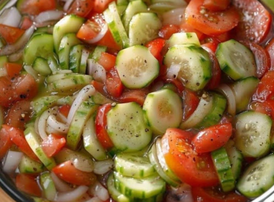 Gemarineerde komkommers, uien en tomaten!!!