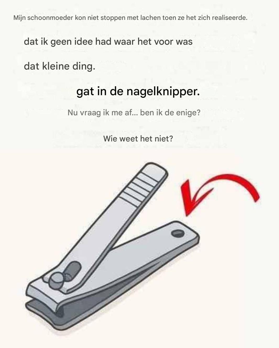 Het “kleine ronde gaatje” in de nagelknipper heeft een speciale en essentiële functie!