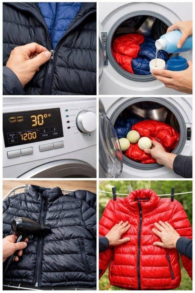 Een truc waarmee je jassen en donsjassen onverwoestbaar kunt wassen en ze direct kunt drogen.