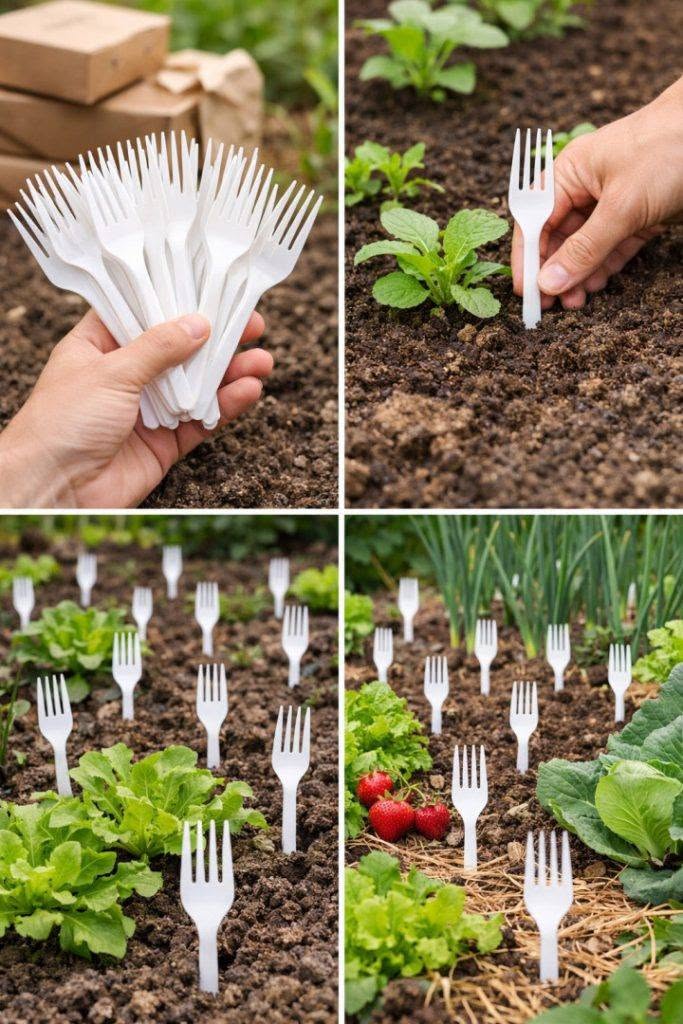 Plastic vorken in de moestuin: alle tuiniers doen het – en de reden is geniaal.