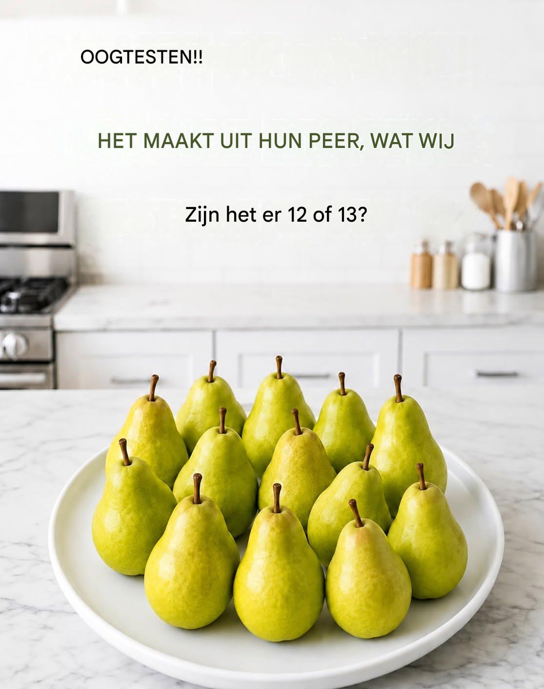 Oogtest: hoeveel peren zie je echt? 12 of 13?