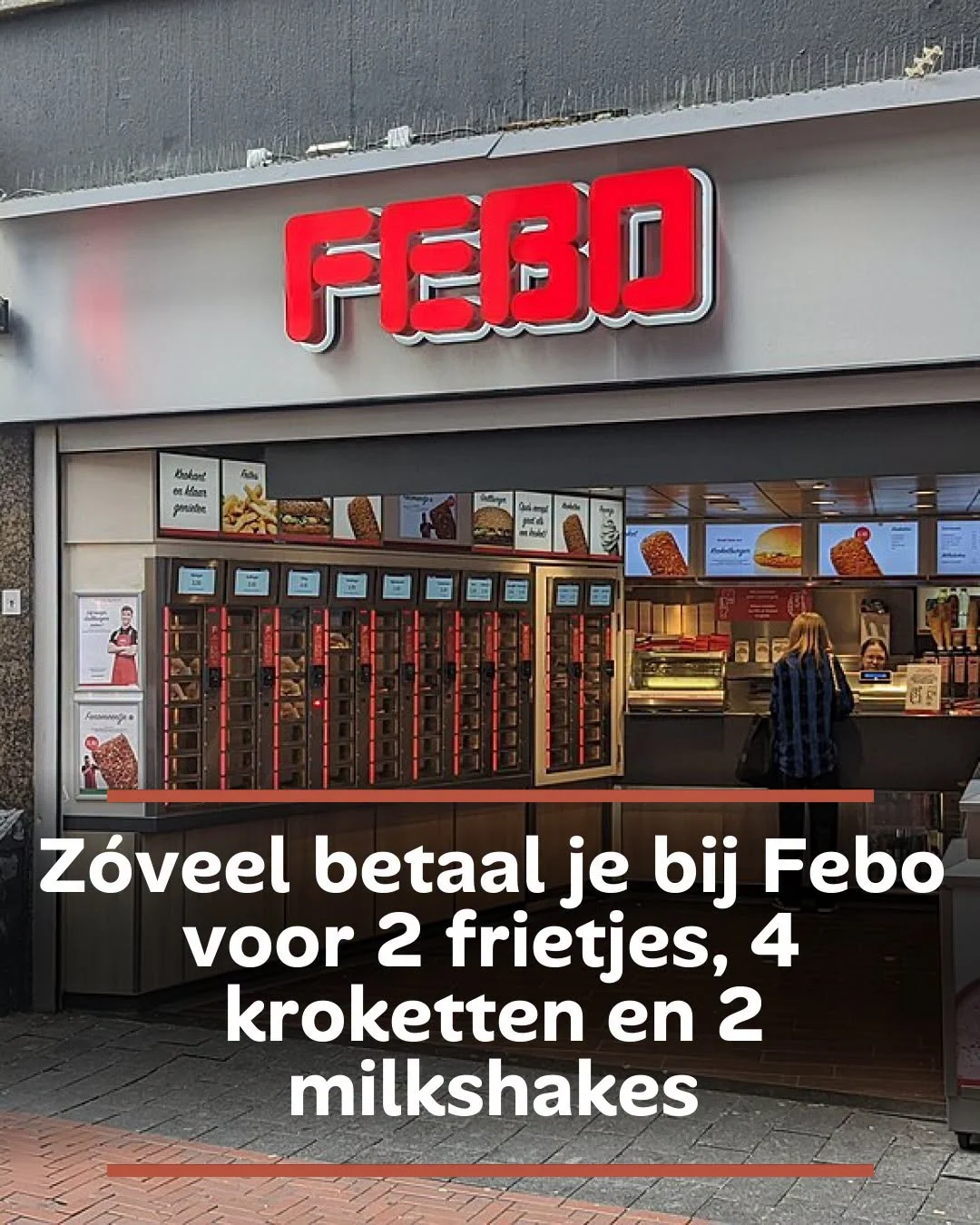 Zóveel betaal je bij Febo voor 2 frietjes, 4 kroketten en 2 milkshakes