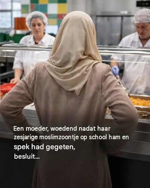 Een moeder, woedend nadat haar zesjarige moslimzoontje op school ham en spek has gegeten