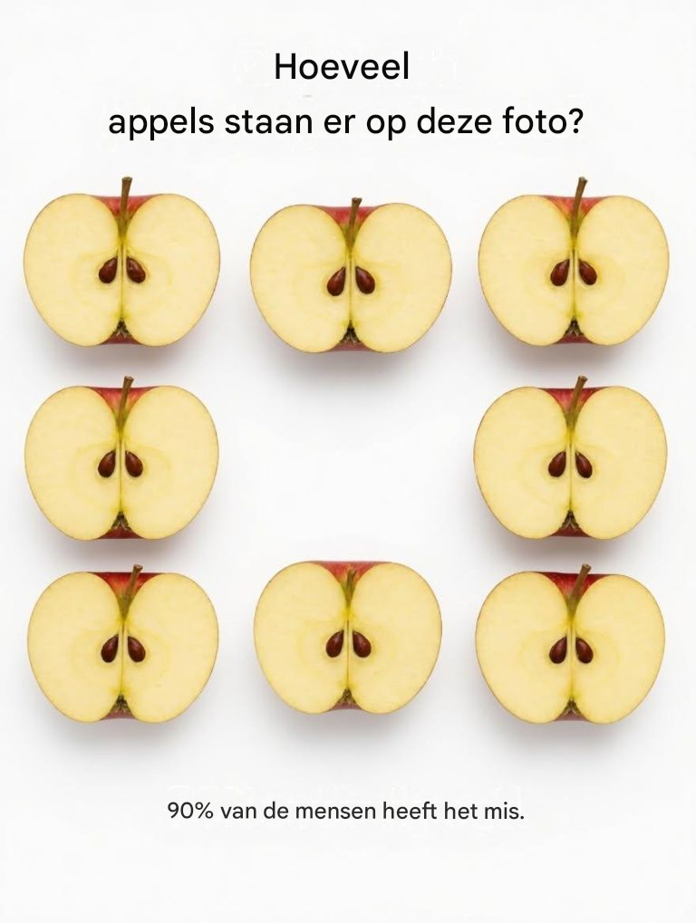 Hoeveel appels zie je op deze foto? Dit simpele raadsel heeft internetgebruikers verdeeld.